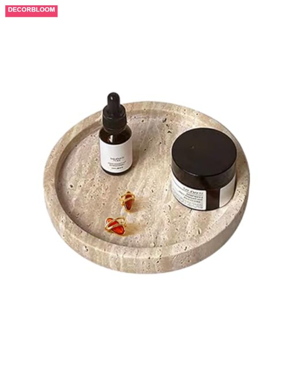 Natural Travertine Stone Jewelry Dish Vanity Tray Non-Slip Catch All